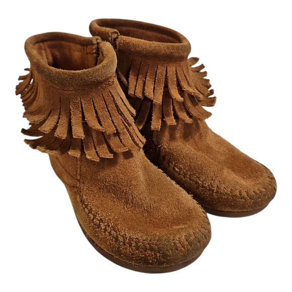 Minnetonka Brown Suede Fringed Booties Size 10 - Picture 2 of 8